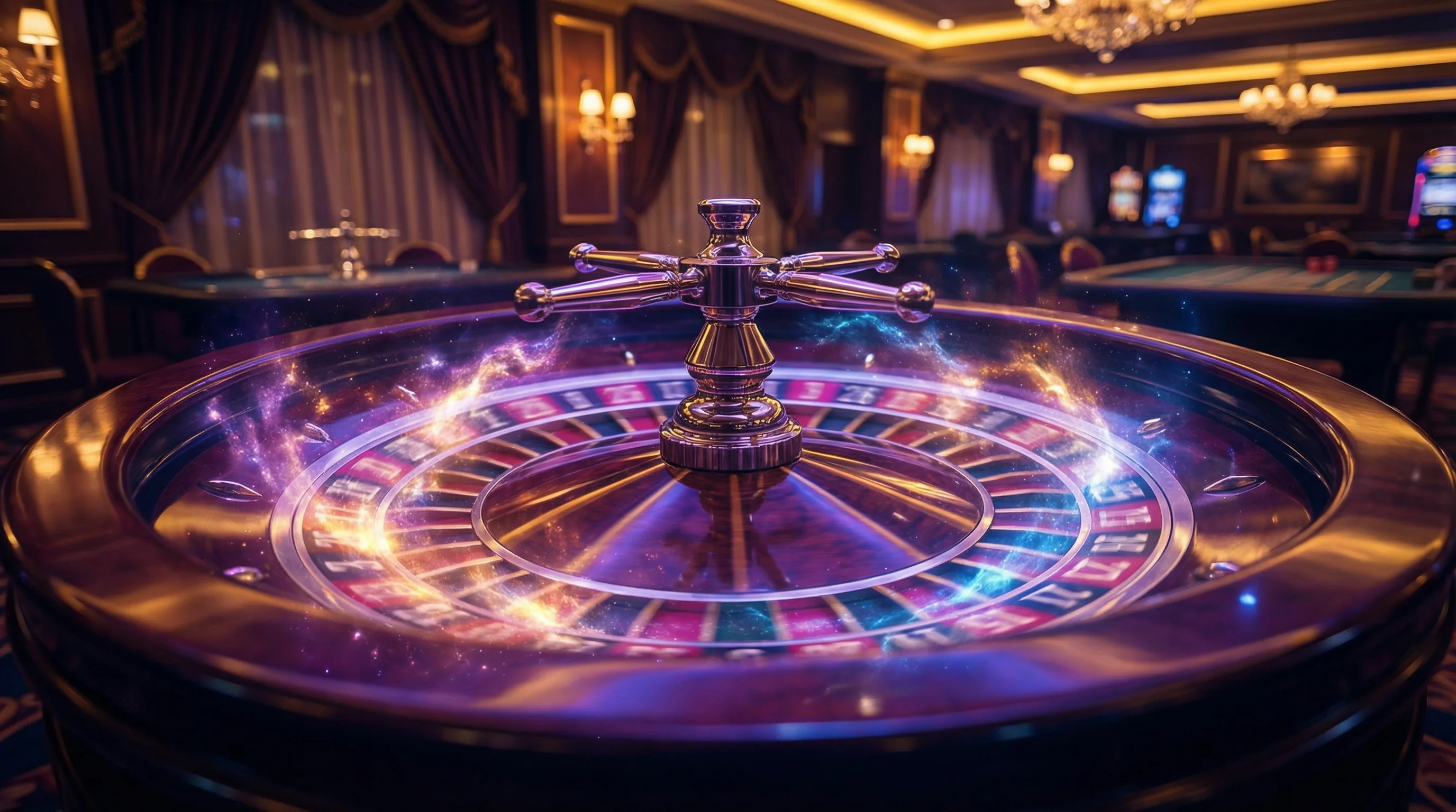 Roleta europeia girando com efeitos de luz cósmica